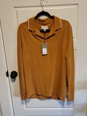 Goodfellow & Co Men’s Long-Sleeve Polo in Mustard with White Piping